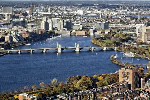 Boston Autumn View Drucke: View from Prudential Tower to Charles River