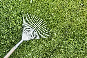 View From Above Farmyard Drucke: Top view rake grass