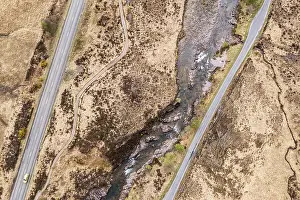 Glen Coe Valley View Drucke: Top down view of road, path and river in the Glen Coe valley
