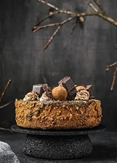 Sugar Icing Desserts Drucke: Front view round chocolate cake stand