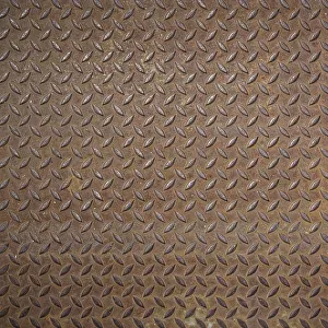Deserted Industrial Scene Drucke: Front view of a rusty panel with non-slip surface