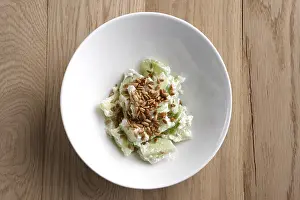 Weight Loss Diet Food Drucke: Top view of salad with cucumber