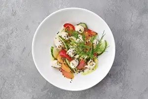 Ham And Cheese Salad Drucke: Top view of salad with ham, cheese