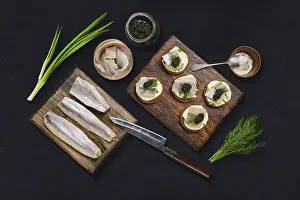 Empty Grocery Store Scene Drucke: Top view of sandwich with herring