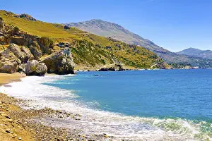 Palm Tree Beach Scene Drucke: View of sandy beach of Preveli