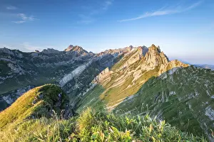 Western Alps Landscape Drucke: View to Santis and mountains in Alpstein range