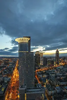 Frankfurt Skyline Drucke: View of the skyline from a tower block in the evening