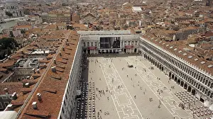 Red Roof Architecture Europe Drucke: View from above of St. Mark's Square and the rooftops of Venice