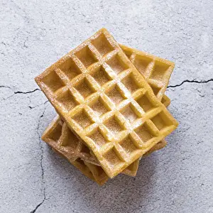 Morning Breakfast Scene Drucke: Top view stack waffles concrete surface