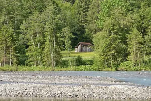 Allgau Alps Scenery Drucke: View of the Stillach river landscape