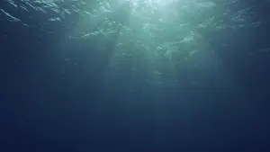 Atmospheric Ocean Scene Drucke: View of sun light from blue abyss