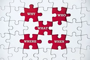 Missing Jigsaw Puzzle Drucke: Top view of text on missing jigsaw puzzle - Why