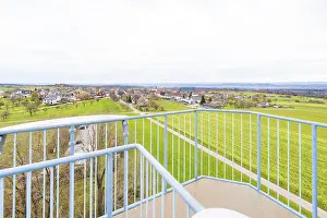 River Neckar Waterfront Scene Drucke: View from the tower of extensive fields and a village
