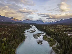 Jasper National Park Drucke: View of a valley with river, Icefields Parkway