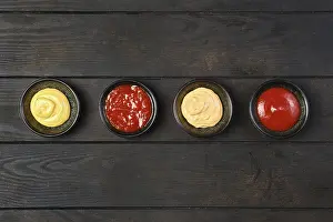 View From Above Food Photography Drucke: Top view of vatious types of sauce