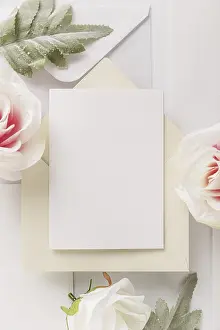 Pastel Colored Decoration Drucke: Top view wedding concept with copy space