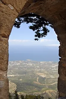 Mediterranean Sea Viewpoint Drucke: View out of a window of the old crusaders castle St
