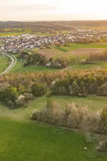 Calw District Landscape Photo Drucke: Village view with fields and meadows at sunset