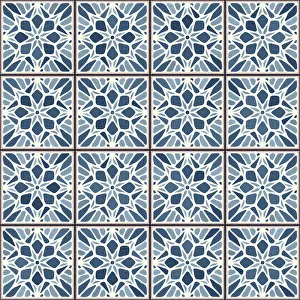 Mosaic Pattern Design Drucke: Vintage ceramic tiles vector pattern