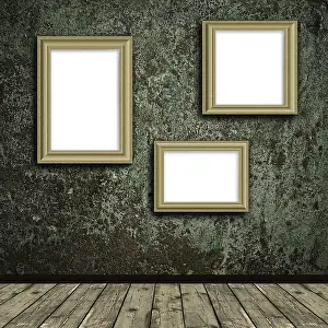 Vintage Interior Design Drucke: Three vintage frames over abstract grunge interior