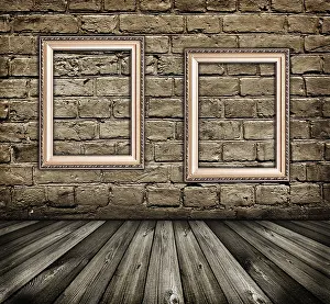 Vintage Interior Design Drucke: Vintage interior with two blank frames hanging on the wall