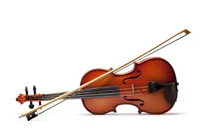 White Background Musician Drucke: Violin and bow on white background