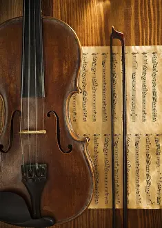 Classic Music Instrument Drucke: Violin and fiddlestick on note