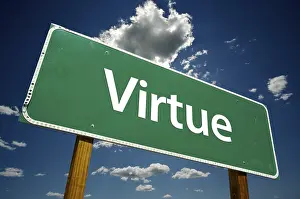 Conceptual Street Sign Drucke: Virtue road sign with dramatic clouds and sky