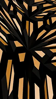 Contemporary Decorative Item Drucke: A visually captivating 3D render featuring a complex geometric pattern in black and gold for a modern