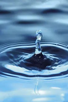 Blue Background Studio Shot Drucke: Water drop