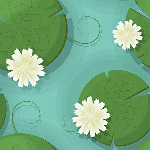 Vintage Floral Design Drucke: Water lilies repeating pattern