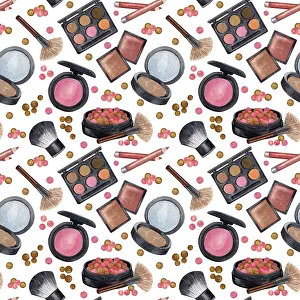 Watercolour Painting Art Drucke: Watercolor make up seamless pattern