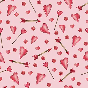Symbolic Heart Shape Picture Drucke: Watercolor seamless pattern of love elements