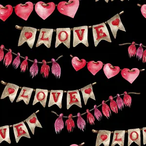 Heart Symbol Image Drucke: Watercolor seamless pattern of love elements