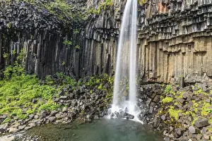 Skaftafell National Park Drucke: Waterfall, basalt columns, summer