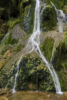 French Countryside Landscapes Drucke: Waterfall and moss-covered rocks