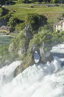 Central Europe Natural Landmark Drucke: Waterfall of Rhine Falls in spring