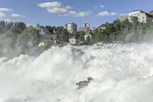 Central Europe Natural Landmark Drucke: Waterfall of Rhine Falls in spring