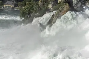 Central Europe Water Features Drucke: Waterfall of Rhine Falls in spring