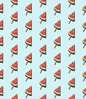 Blue Background Food Images Drucke: Watermelon popsicle seamless pattern