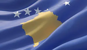 Drucke von Welle hochdetaillierte Nahansicht Flagge des Kosovo. 3D-Illustration Kosovo Drucke: Wurde hochdetailliertes Flaggenbild von Kosovo aufgenommen.