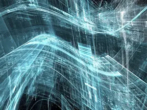 Digitale Kunst Drucke: Wellenartige Technologie-Hintergrund mit Raster.
