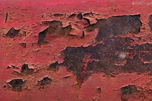 Old Travel Photography Drucke: Weathered and flaked paint on rusty surface