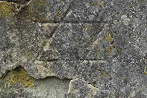 Southern Germany Cemeteries Drucke: Weathered Star of David on a gravestone