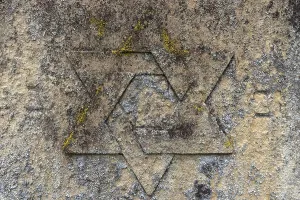 Southern Germany Cemeteries Drucke: Weathered Star of David on a gravestone