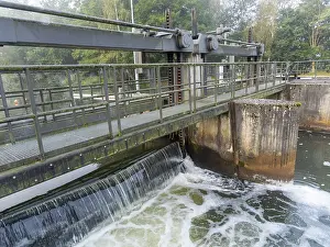 Central Europe Water Body Drucke: Weir and lock on the river Spree