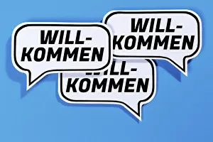 Communication Symbolism Drucke: Welcome to speech bubbles communication concept talk
