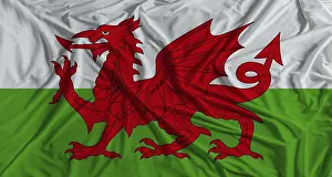 European National Colors Drucke: Welsh flag with fabric texture background