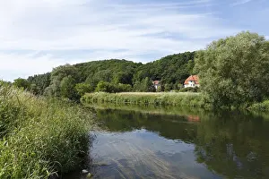 Uninhabited European Riverside Drucke: Werra River in Vacha, Rhoen, Thuringia