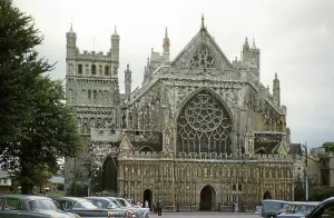Westfassade der Exeter Cathedral, Exeter, Devon, England, Großbritannien, frühes 1960.